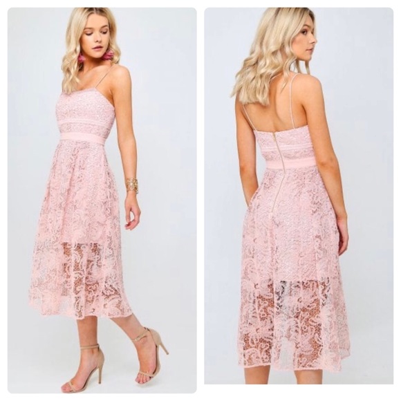 Self Portrait Floral Lace Sleeveless MIDI Cocktail Dress in Blush Sz 4 - Picture 2 of 10